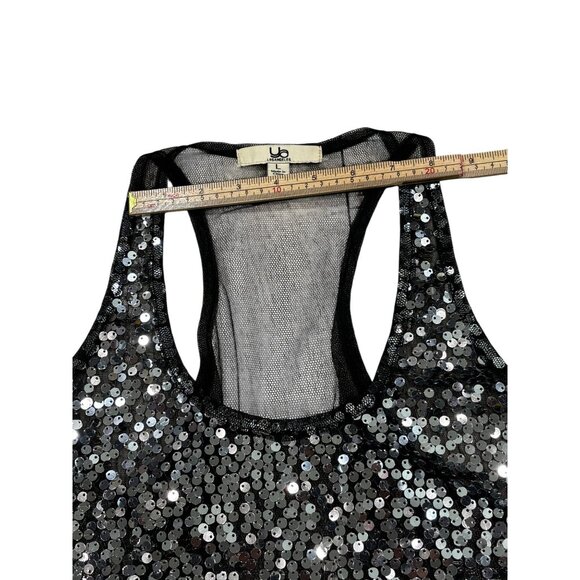 Sequin Racerback Sleeveless Top Party Wear Black & Silver Size L - Picture 6 of 9